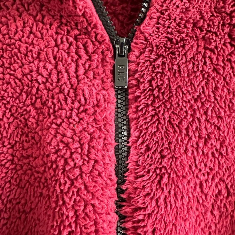 PINK Teddy Full-Zip sherpa maroon burgundy red Large - Picture 5 of 8